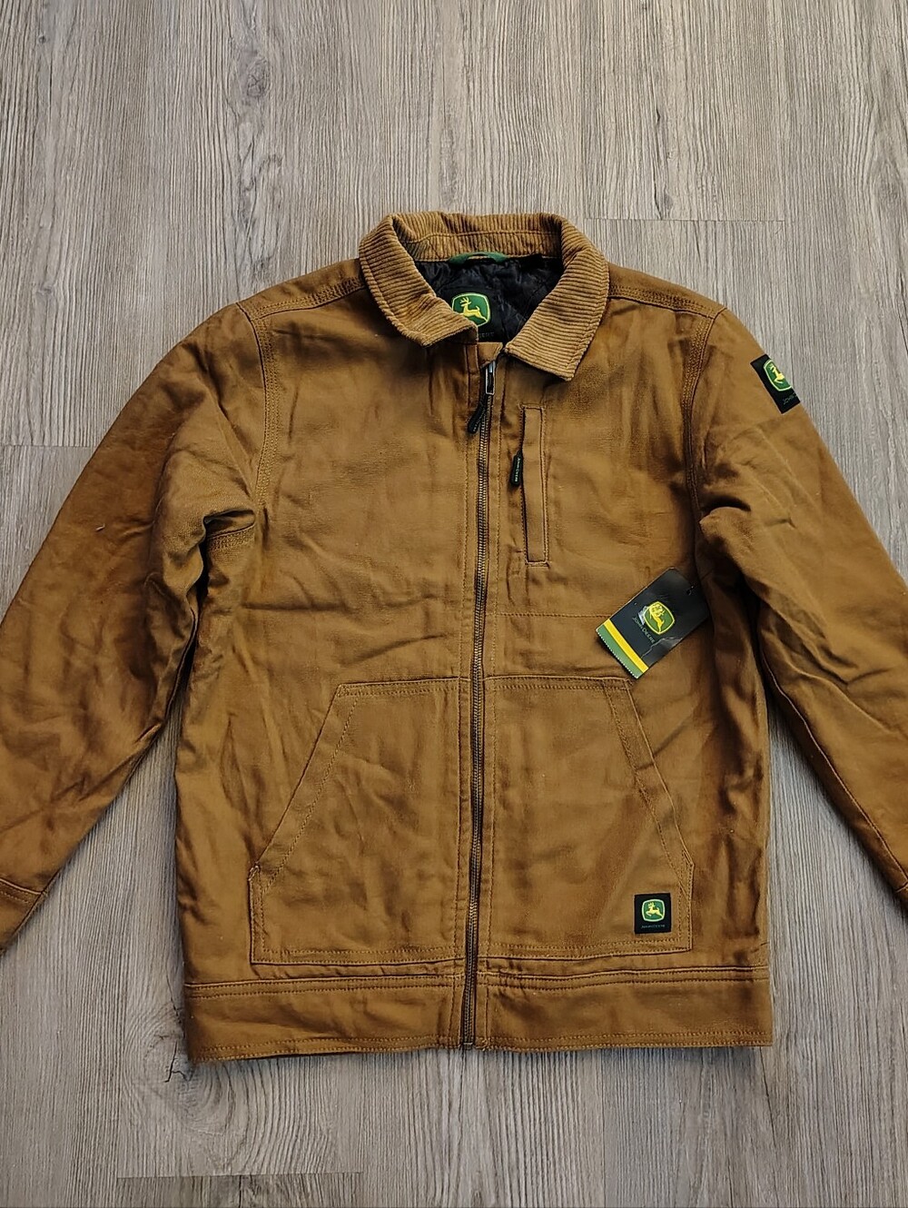 John Deere Boys Brown Canvas Full Zip Quilted Insulated Lined Jacket Sz L 10-12
